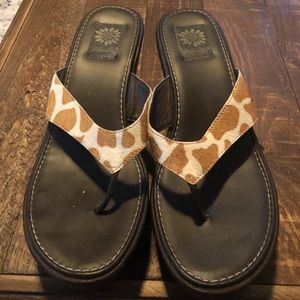 Yellow box wedge flip flops